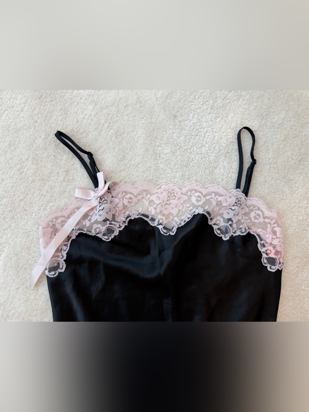 Victoria’s Secret Angel Black Slip Lingerie Dress Pajama with Pink Lace Trim - Picture 2 of 6